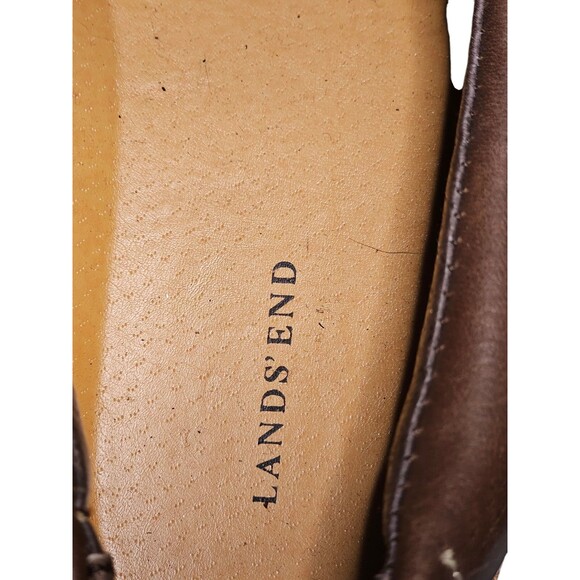 Mens Lands End Brown Leather Slip On Loafers Shoes 9D 400741 White Stitching main image 4